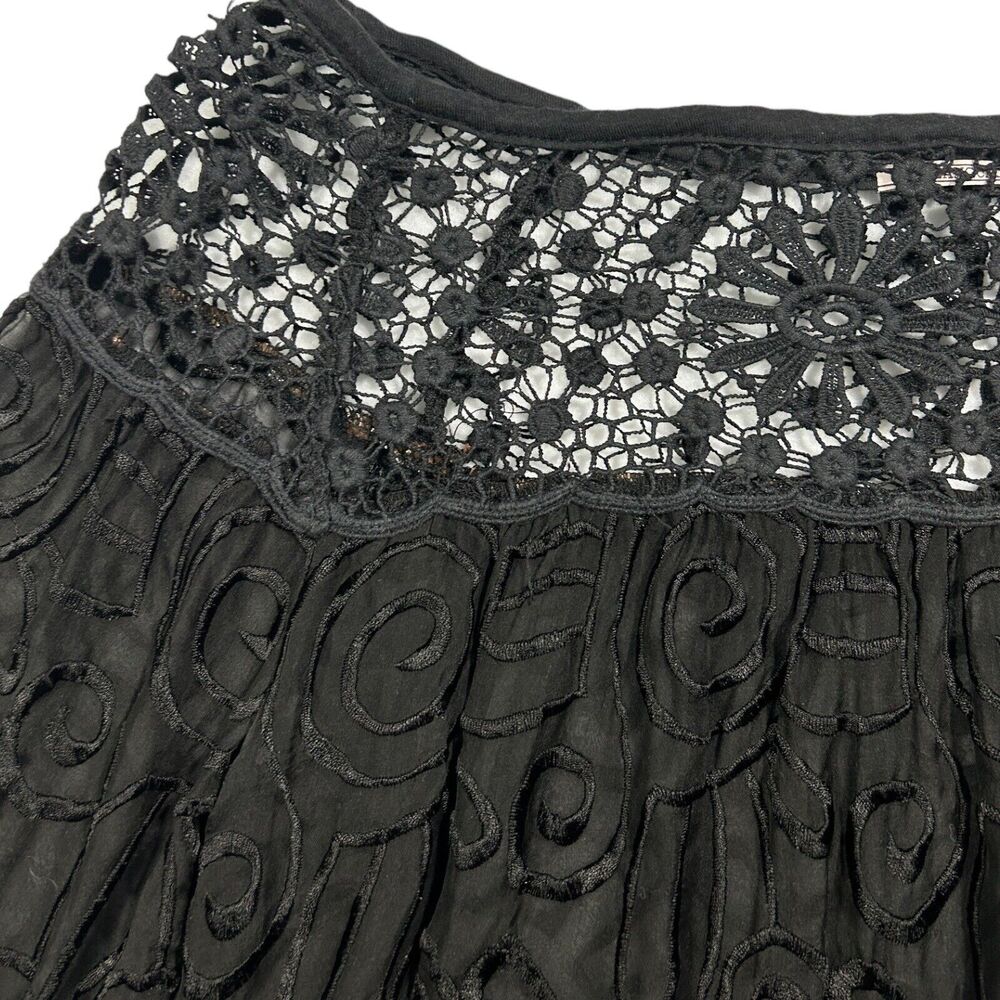 Language Womens Embroidered Tunic Top Lace Yoke 3/4 Sleeve Silk Blend Black Sz S - Picture 3 of 14